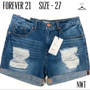 Forever 21 Blue Distressed Boy Friend Jean Shorts
